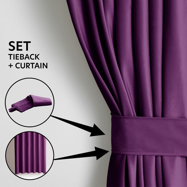 Vijolična žametna zavesa za delno zatemnitev 140x245 cm Pleat – Restilo