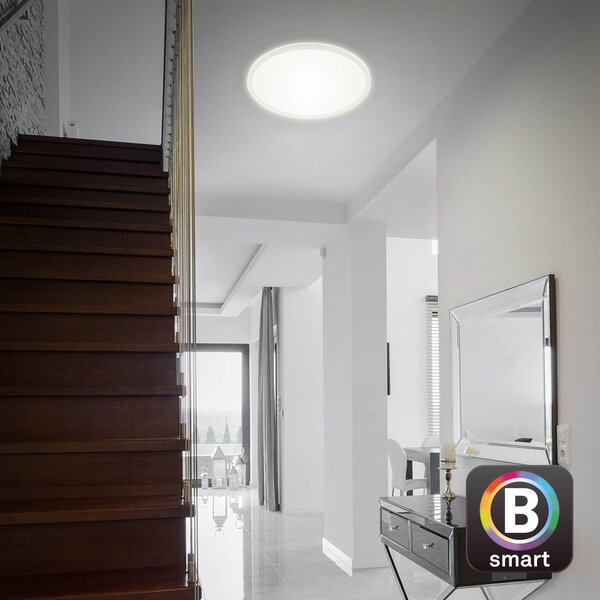 Briloner LED stropna svetilka Slim S z možnostjo zatemnitve CCT bela Ø 45 cm, zatemnjen, Bela, Kuhinja, Plastika, Sodobni