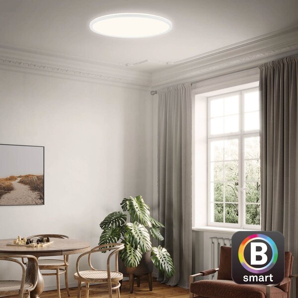 Briloner LED stropna svetilka Slim S z možnostjo zatemnitve CCT bela Ø 45 cm, zatemnjen, Bela, Kuhinja, Plastika, Sodobni