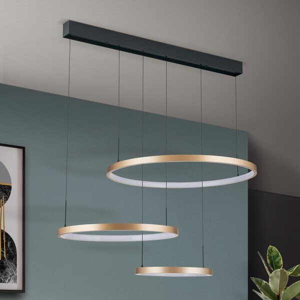 ORION Sfera LED viseče svetilo, trisvetlobno, črno/zlato, zatemnjen, Črna, Dnevna soba / jedilnica, Kovina, Sodobni