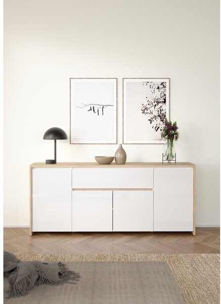 Bela komoda v hrastovem dekorju 197x84x48 cm Next – Tvilum