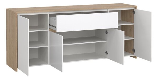 Bela komoda v hrastovem dekorju 197x84x48 cm Next – Tvilum