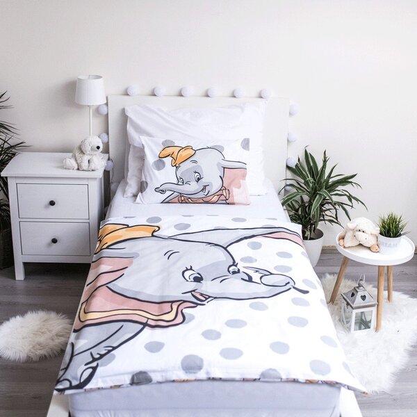 Sivo-bela bombažna otroška posteljnina za otroško posteljico 100x135 cm Dumbo "Dots" – Jerry Fabrics