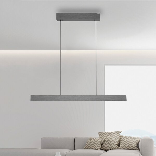 PURE LED viseča svetilka E-Motion, platina, CCT, zatemnjen, Siva, Dnevna soba / jedilnica, Kovina, Sodobni