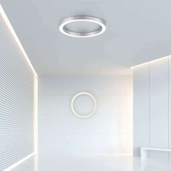 PURE LED stropna svetilka Lines, Ø 50 cm, srebrna, CCT, zatemnjen, Siva, Dnevna soba / jedilnica, Kovina, Sodobni