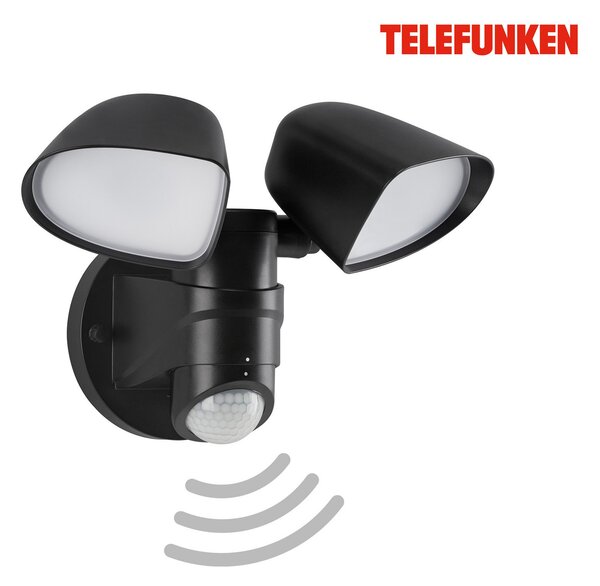 Telefunken Senzorski zunanji stenski reflektor LED Bilbao 2-svetlobni črni, Črna, Plastika, Sodobni, Zunanji reflektorji / zemeljski trn