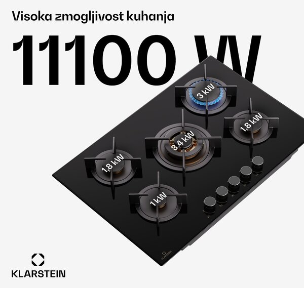 Klarstein Goldflame 5 plinska kuhalna plošča, 5 gorilnikov