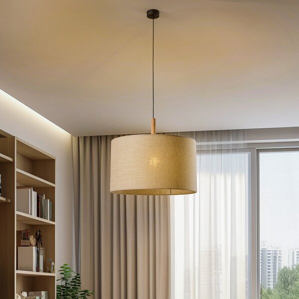 TK Lighting Visoka svetilka Deva Nature, enogorelna, tekstilni senčnik, zatemnjen, Bež, Dnevna soba / jedilnica, Tkanine / tekstil, Skandinavski