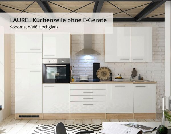 MID.YOU Moderen Kuhinjski Blok Brez Aparatov Laurel, Bela, Hrast
