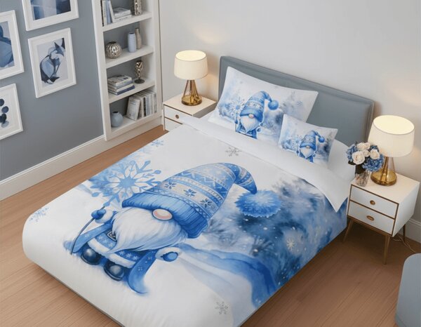 Posteljnina iz mikrosatena MODRI PALČEK bela + prevleka za blazino 45 x 45 cm gratis Dimenzije posteljnine: 70 x 90 cm | 140 x 200 cm