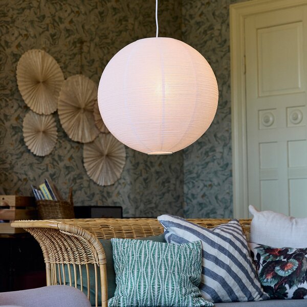 PR Home Visoka svetilka Haru, bela, Ø 50 cm, papir, E27, bel kabel, zatemnjen, Bela, Dnevna soba / jedilnica, Papir / karton, Globus