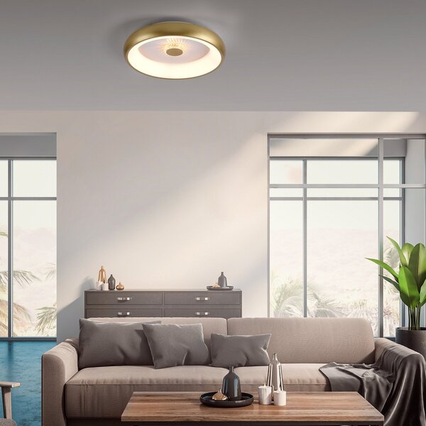 JUST LIGHT. GmbH Vertigo LED stropna svetilka, CCT, Ø 46,5 cm, medenina, zatemnjen, Zlata / medeninasta, Dnevna soba / jedilnica, Kovina, Sodobni