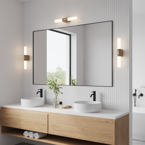 Nordlux Helva Double Basic LED stenska svetilka za kopalnico, lesen dekor, Bela, Kopalnica, Plastika