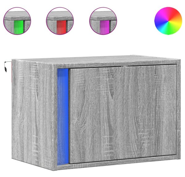 VidaXL Nočna stenska omarica z LED lučkami siva sonoma