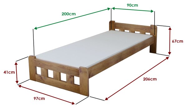 Postelja Naomi povišana 90 x 200 cm hrast Posteljno dno: Brez posteljnega dna, Vzmetnica: Brez vzmetnice