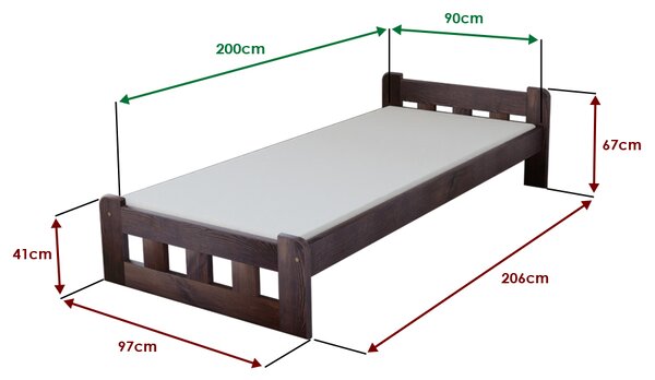 Postelja Naomi povišana 90 x 200 cm oreh Posteljno dno: Brez posteljnega dna, Vzmetnica: Brez vzmetnice