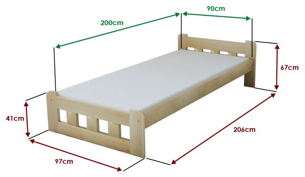 Postelja Naomi povišana 90 x 200 cm bor Posteljno dno: Brez posteljnega dna, Vzmetnica: Brez vzmetnice