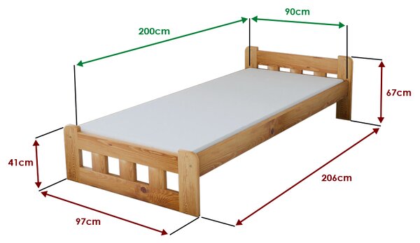 Postelja Naomi povišana 90 x 200 cm jelša Posteljno dno: Z letveno posteljno dno, Vzmetnica: Brez vzmetnice