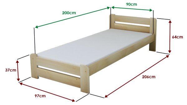 Postelja Laura 90 x 200 cm bor Posteljno dno: Brez posteljnega dna, Vzmetnica: Brez vzmetnice