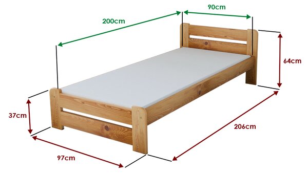 Postelja Laura 90 x 200 cm jelša Posteljno dno: Brez posteljnega dna, Vzmetnica: Brez vzmetnice