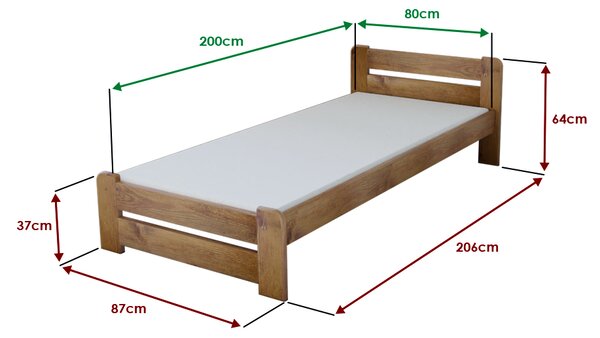Postelja Laura 80 x 200 hrast Posteljno dno: Brez posteljnega dna, Vzmetnica: Brez vzmetnice