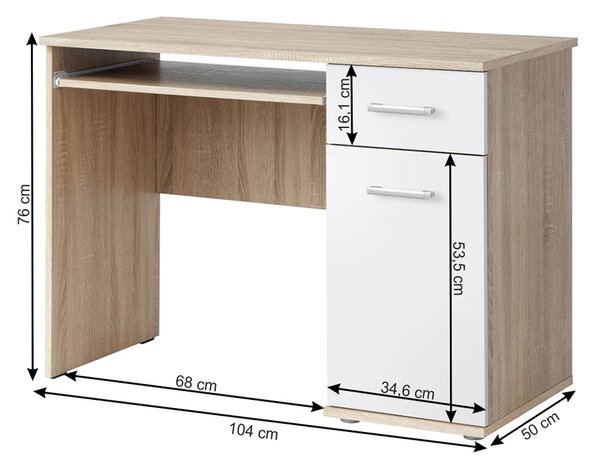 KONDELA Računalniška miza, sonoma hrast/bela, EMIO TIP 6