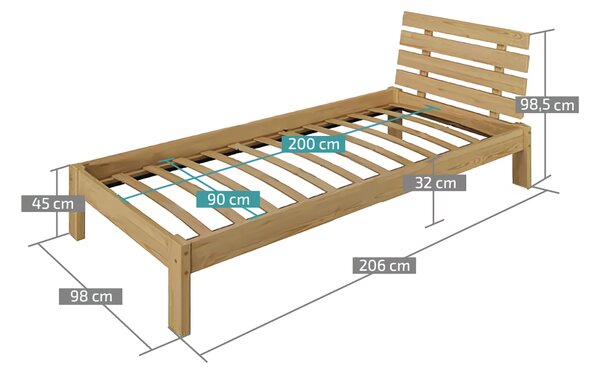 Postelja PARIS povišana 90 x 200 cm jelša Posteljno dno: Brez posteljnega dna, Vzmetnica: Brez vzmetnice