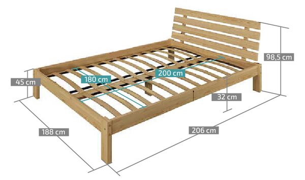 Postelja PARIS povišana 180 x 200 cm hrast Posteljno dno: Brez posteljnega dna, Vzmetnica: Brez vzmetnice