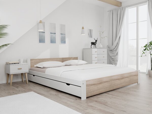 Postelja IKAROS 180 x 200 cm bela/hrast sonoma Posteljno dno: Brez posteljnega dna, Vzmetnica: Brez vzmetnice