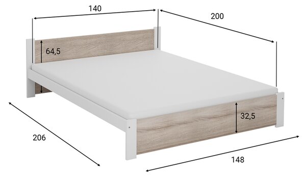 Postelja IKAROS 140 x 200 cm bela/hrast sonoma Posteljno dno: Brez posteljnega dna, Vzmetnica: Brez vzmetnice