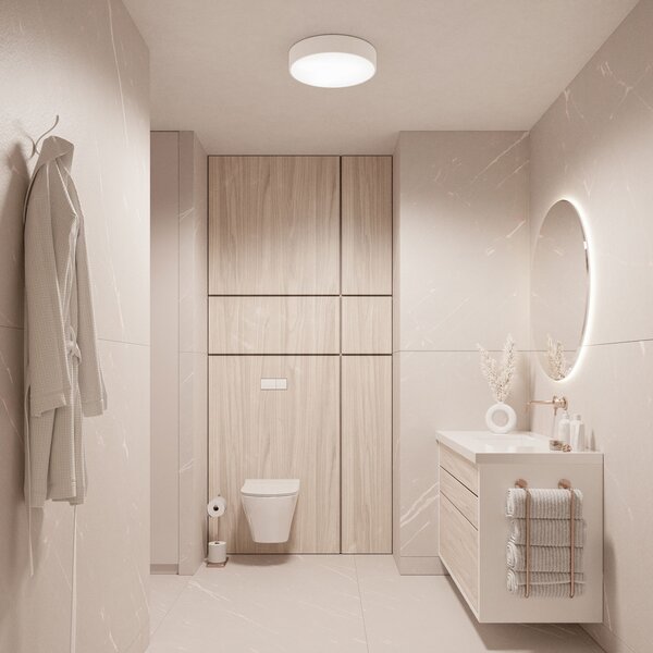 TEMAR LIGHTING Stropna svetilka Cleo, Ø 50 cm, IP54, bela, kovina, E27, zatemnjen, Bela, Kopalnica, Kovina