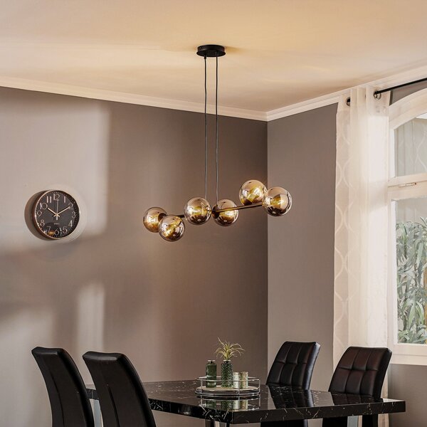 EMIBIG LIGHTING Visoka svetilka Glassy, 6-svetilna, črna, grafit, steklo, 110 cm, zatemnjen, Črna, Dnevna soba / jedilnica, Steklo, Sodobni