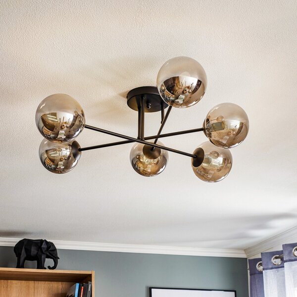 EMIBIG LIGHTING Steklena stropna svetilka, črna, grafitna, steklena, 6-svetlobna, E14, zatemnjen, Črna, Dnevna soba / jedilnica, Steklo, Sodobni