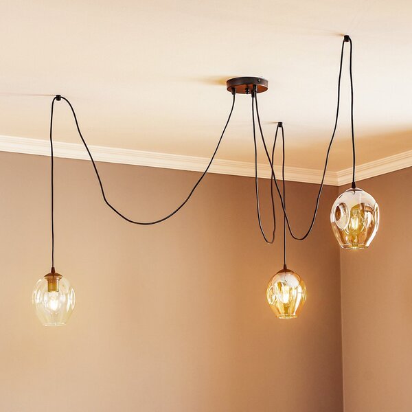 EMIBIG LIGHTING Stropna svetilka Starla, steklo grafit/jantar/prozorno, 3-krilna,, zatemnjen, Črna, Dnevna soba / jedilnica, Steklo, Sodobni