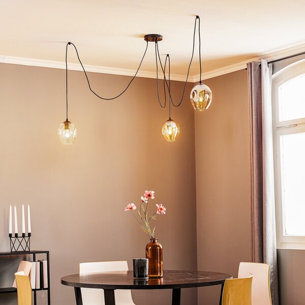 EMIBIG LIGHTING Stropna svetilka Starla, steklo grafit/jantar/prozorno, 3-krilna,, zatemnjen, Črna, Dnevna soba / jedilnica, Steklo, Sodobni