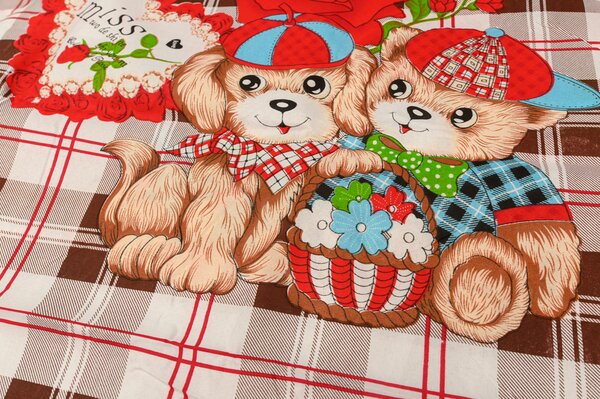 Bombažna posteljnina za posteljico PSIČEK IN MEDVEDEK rjava