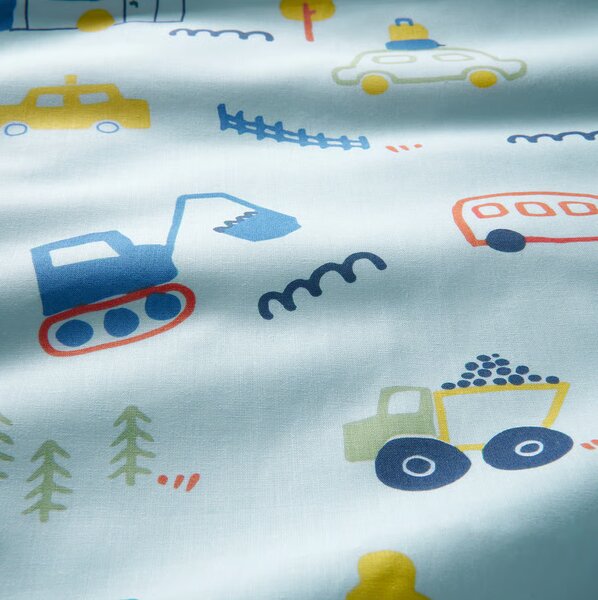 Otroška bombažna posteljnina MINI TRUCKS TALES modra, 100% bombaž Dimenzije posteljnine: 70 x 80 cm | 140 x 200 cm