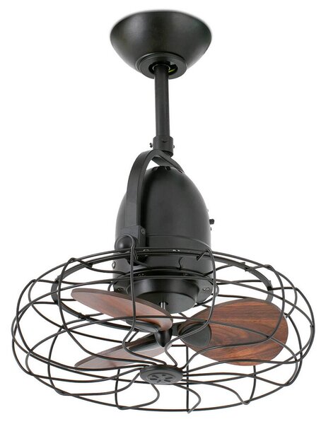 FARO BARCELONA Ventilator Keiki, za steno in strop, premer 43 cm, izmenični tok, temno rjava, Črna, Dnevna soba / jedilnica, Kovina, Vintage