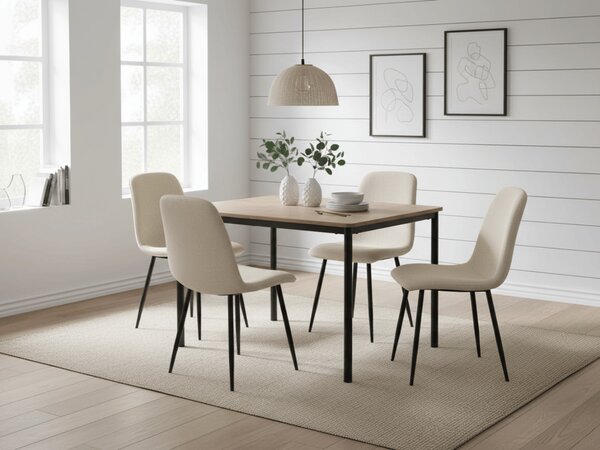 Jedilni set 1 + 4, miza CITY 110x75 cm hrast artisan + krem jedilni stol RIFT s črnimi nogami