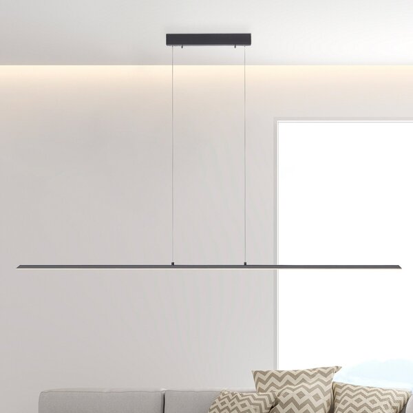 PURE LED viseča luč Lite, antracit, 160 cm, CCT, možnost zatemnitve, zatemnjen, Črna, Dnevna soba / jedilnica, Aluminij, Sodobni