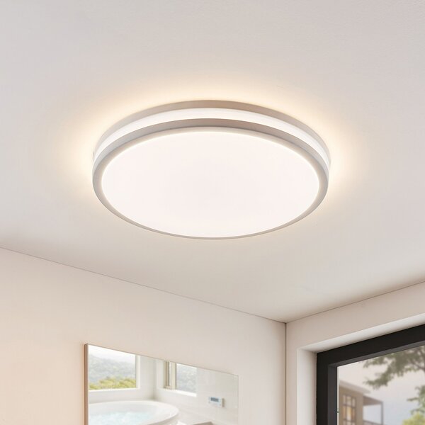Lindby Arnim LED stropna svetilka, bela, plastika, Ø 49 cm, IP44, zatemnjen, Bela, Kopalnica, Plastika, Sodobni