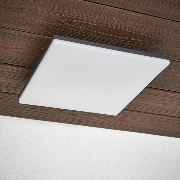Lucande Stropna svetilka LED Henni, IP65, senzor, 30x30 cm, antracit, Siva, Kovina, Sodobni, Stenska kotna