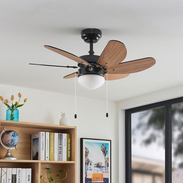 Lindby Stropni ventilator Minja, črn, tih, 78 cm, E14, Črna, Dnevna soba / jedilnica, Kovina, Sodobni