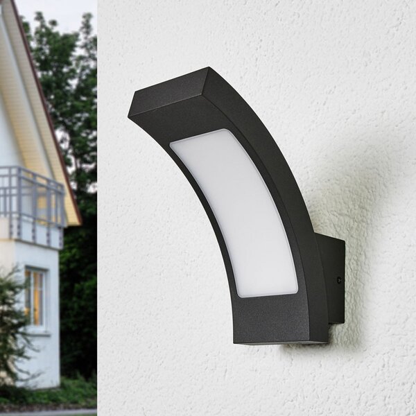 Lucande LED zunanja stenska svetilka Juvia, 19 cm, antracit, IP54, Črna, Kovina, Sodobni