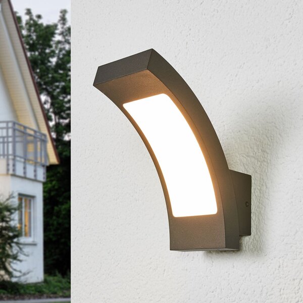 Lucande LED zunanja stenska svetilka Juvia, 19 cm, antracit, IP54, Črna, Kovina, Sodobni