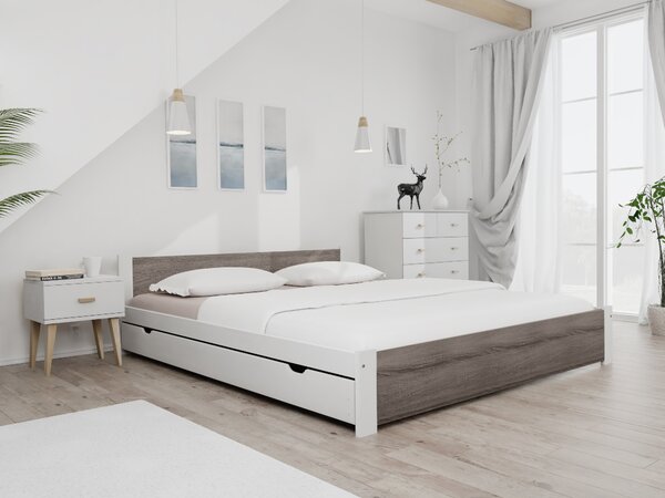 Postelja IKAROS 180 x 200 cm, bela/hrast tartuf Posteljno dno: Z lamelno posteljno dno, Vzmetnica: Brez vzmetnice