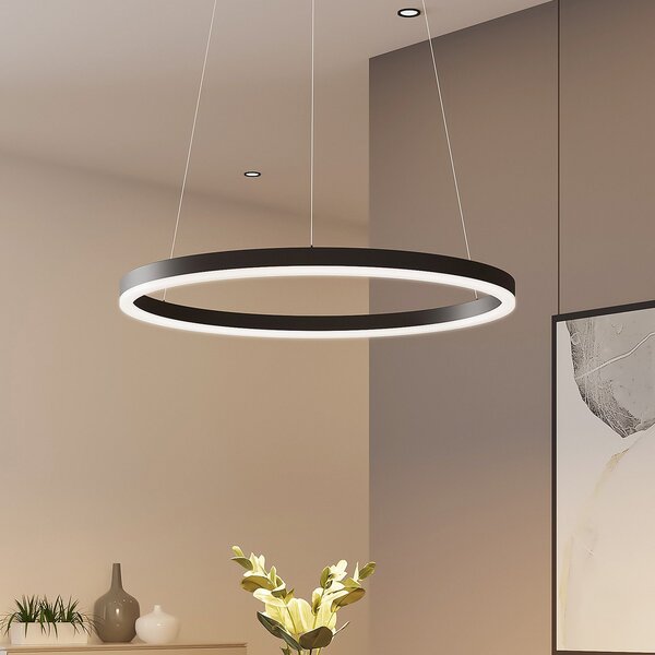 Arcchio LED-visoka svetilka Albiona, črna, 1 obroč, Ø 60 cm, zatemnjen, Črna, Kuhinja, Kovina, Sodobni