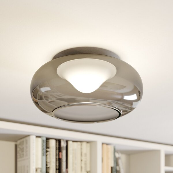 Lucande LED stropna svetilka Mijo, Ø 43 cm, dimno siva, steklo, Siva, spalnica, Steklo, Sodobni