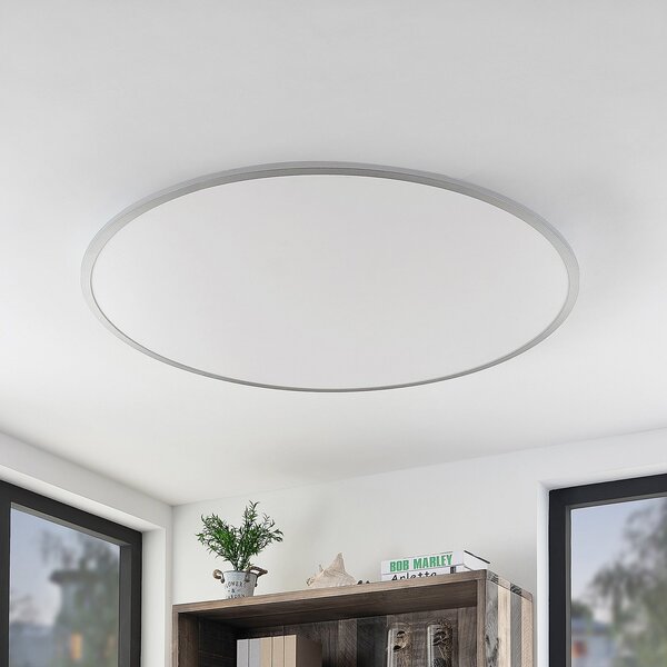 Lindby LED stropna svetilka Narima, 4.000 K, Ø 100 cm, srebrna, Siva, Kuhinja, Plastika, Sodobni