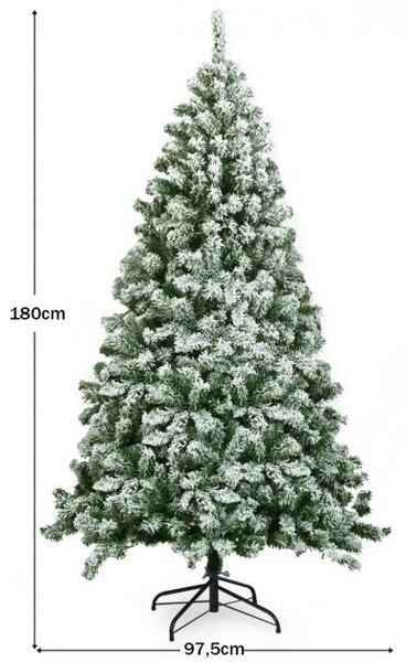 Umetno zasneženo božično drevo s kovinskim stojalom, 180 cm